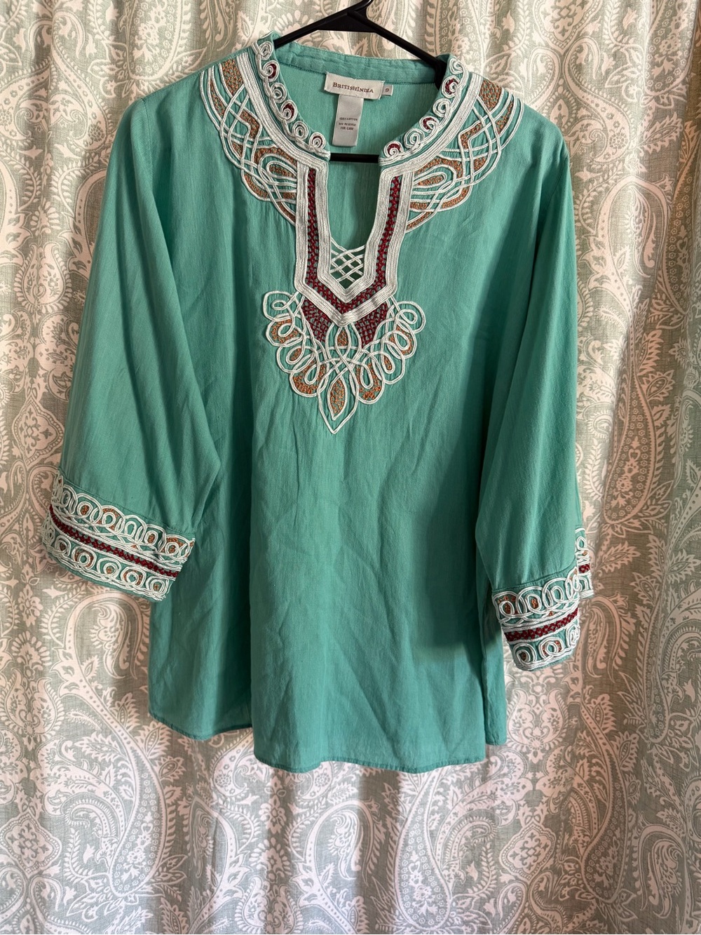Embroidered Teal Women's Tunic with Contrast Trim
